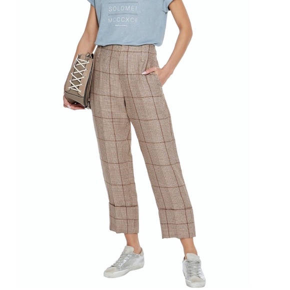 BRUNELLO CUCINELLI Prince of Wales Check Linen Cropped Trousers Size IT 40 - Picture 2 of 3